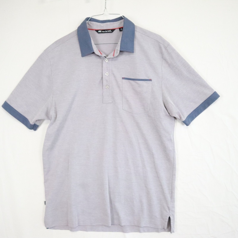 Travis Mathew‎ Polo Shirt Mens Medium Golf Casual Knit Pocket Gray Short Sleeve